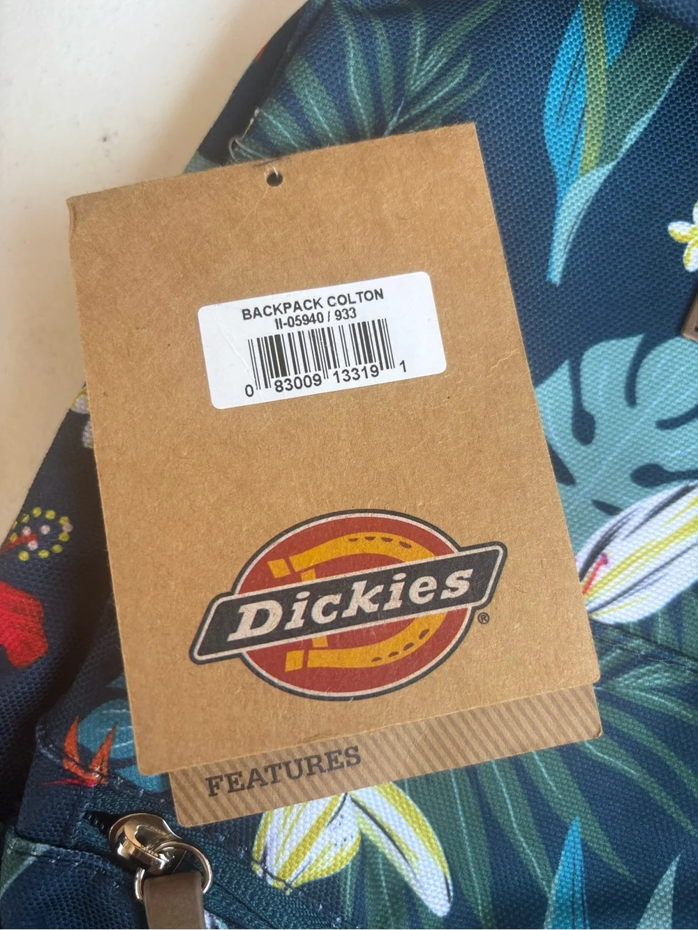 Dickies Blue Floral Backpack with Brown Trim